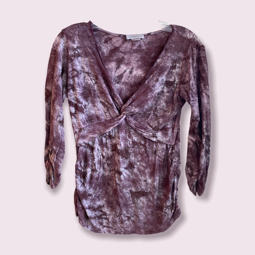 Kokoon y2k purple tie dye v neck 3/4 sleeve plunge top